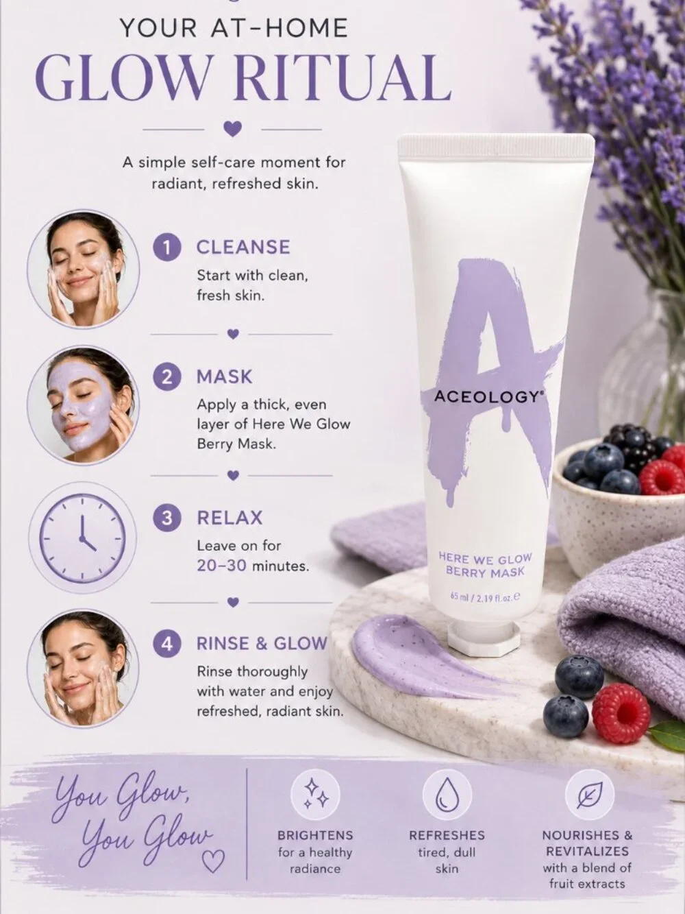 Aceology Here We Glow Berry Mask 2.19 oz 65mL Brightening Face Mask